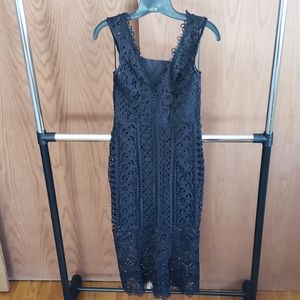 Aqua Black Lace Midi Dress